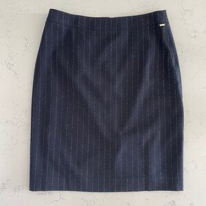Donna Karan NY Classic Poly Blend Lined Pinstripe Pencil Skirt Navy Wht 8 NWOT